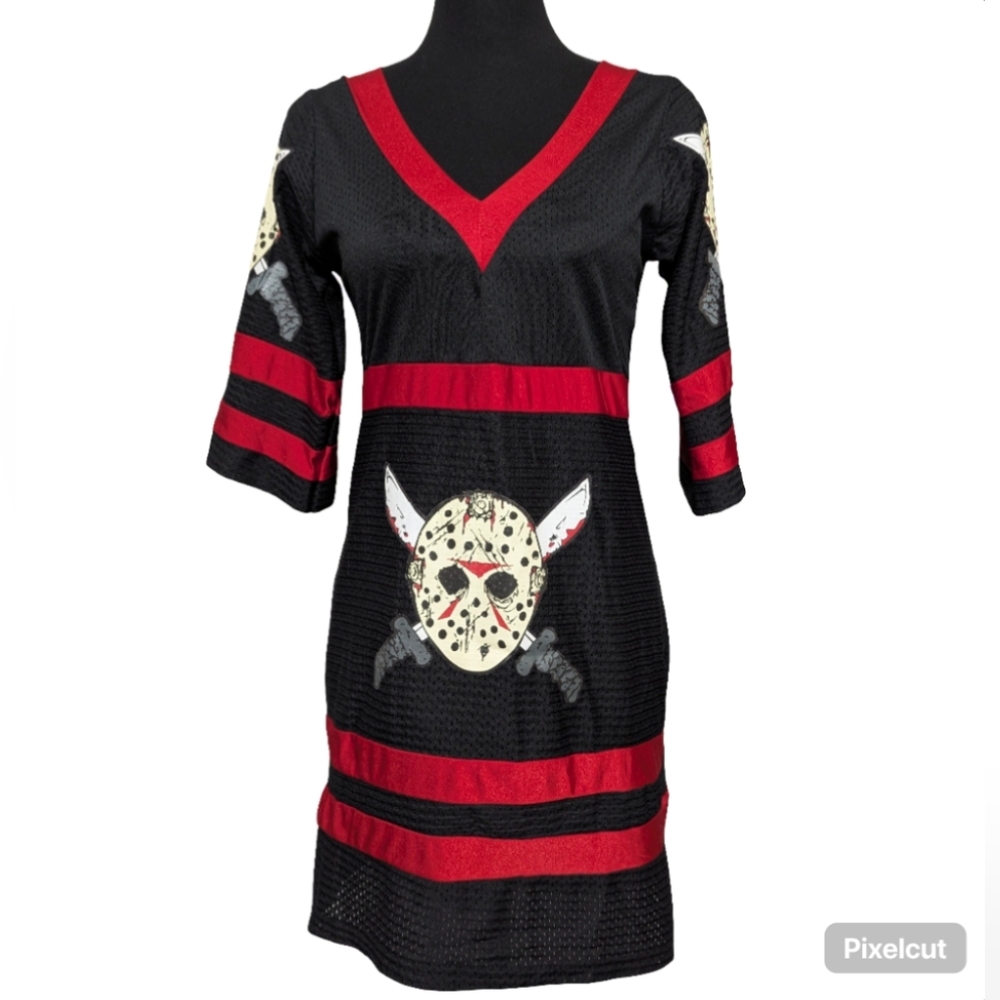 Rubie's Black and Red Hockey Jersey Dress with Mask Graphic